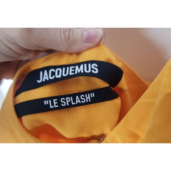 JACQUEMUS Women's Sz. 36 Orange Linen The Saudade Mini Dress - Picture 4 of 8